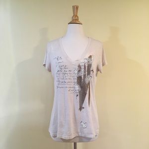 Distressed Vintage Cream Script Print Tee